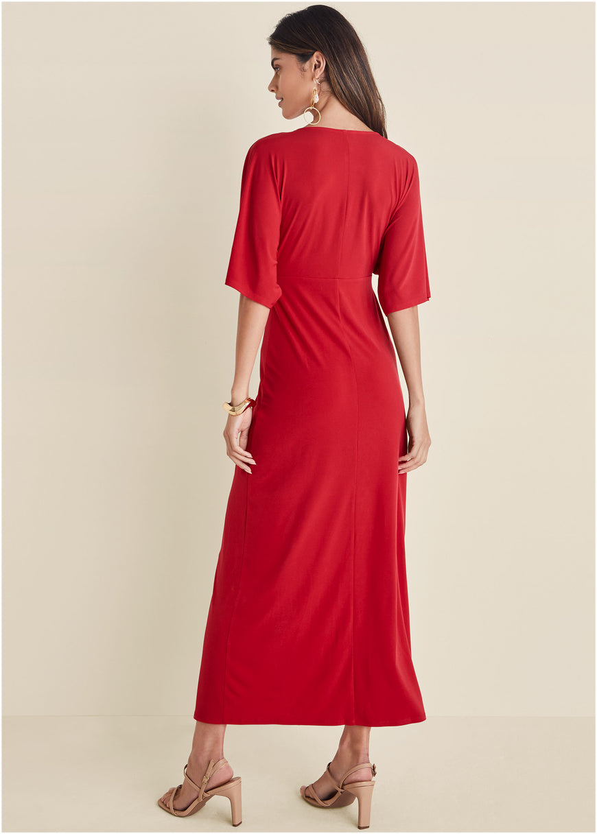 Robe longue torsadée sur le devant - Rouge