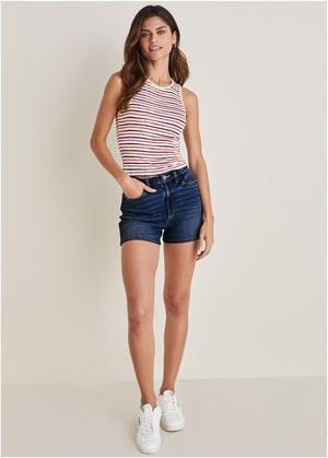 Racerback Striped Tank - Tricolor Boardwalk Stripe - thumbnail-5