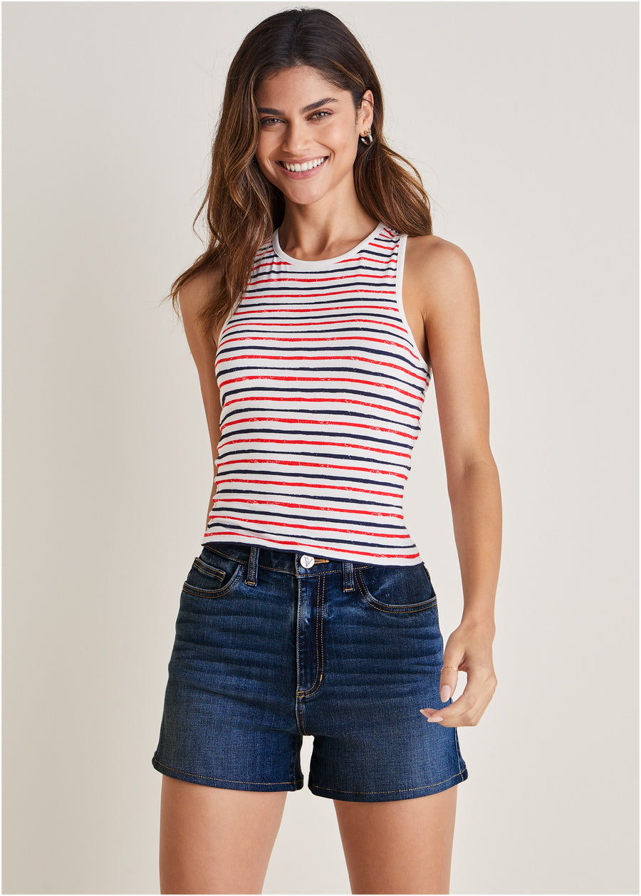 Racerback Striped Tank - Tricolor Boardwalk Stripe