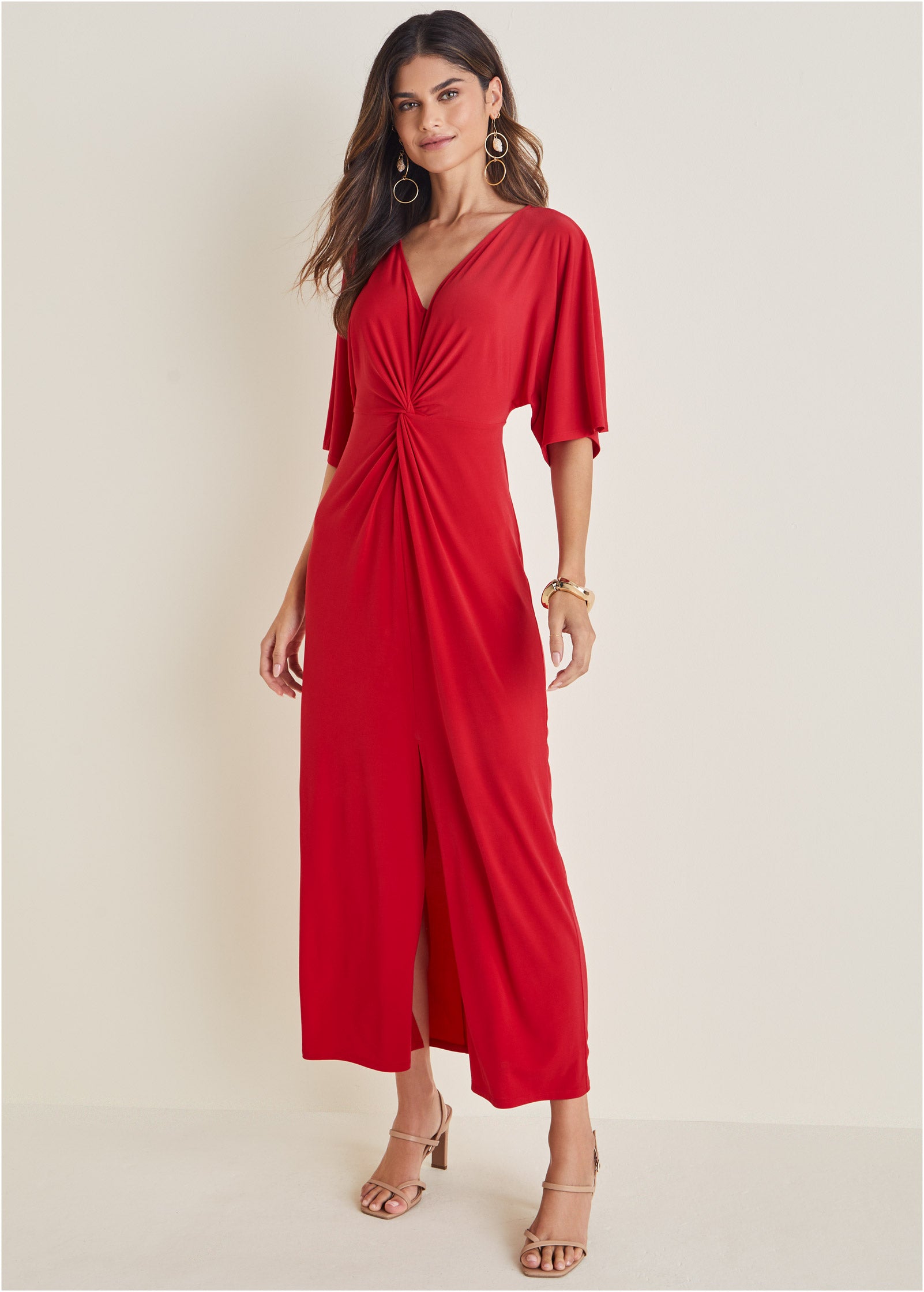 Robe longue torsadée sur le devant - Rouge