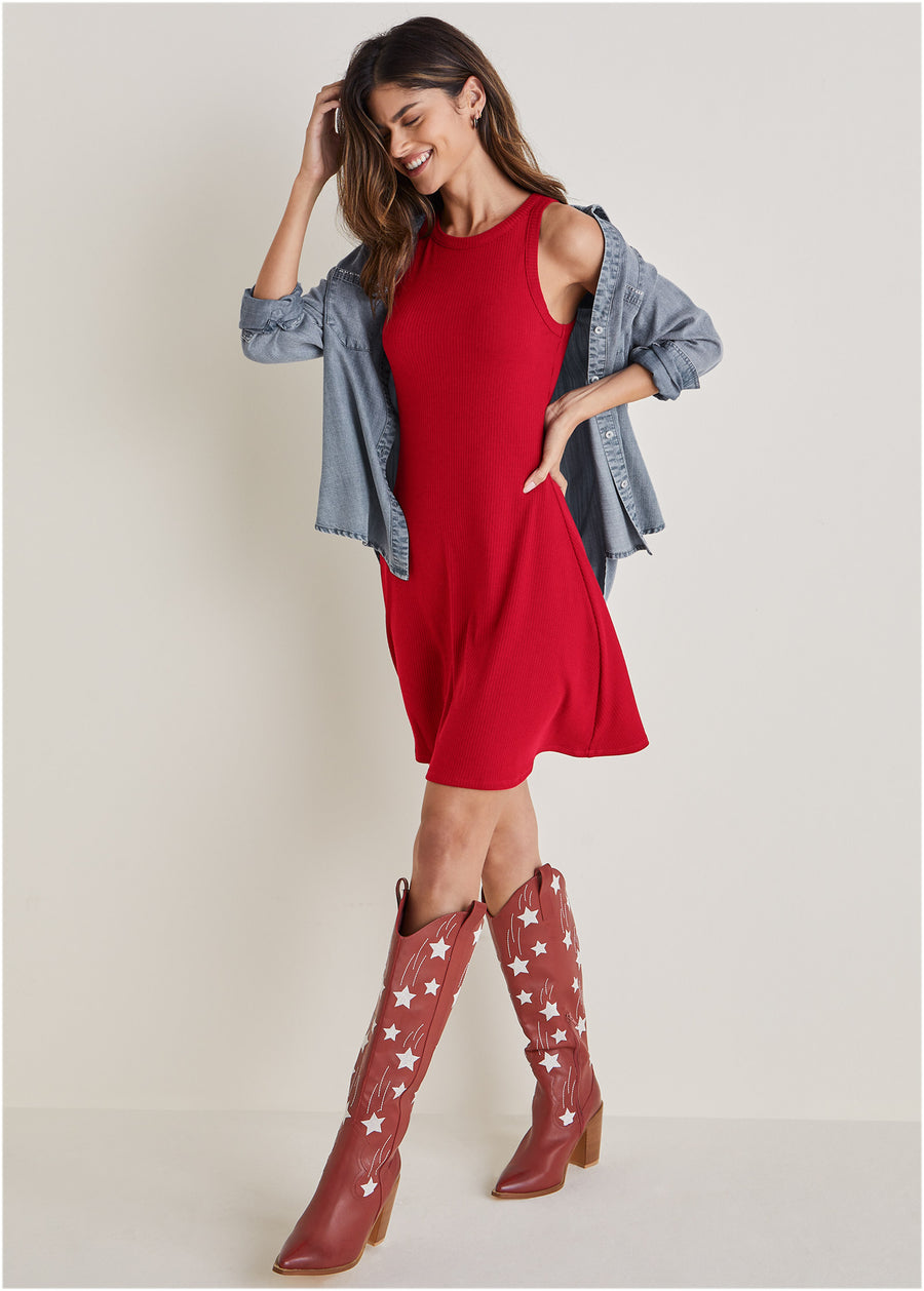 Flexrib Fit And Flare Dress - Red