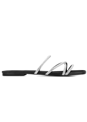 Rhinestone flat sandal - Black - thumbnail-2