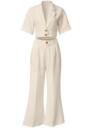 Flare Leg Suiting Set - Off White - thumbnail-3