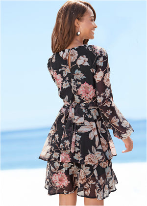 Floral wrap dress - Black Multi - thumbnail-4