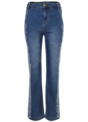 Side embroidered jeans  - Medium Wash - thumbnail-4