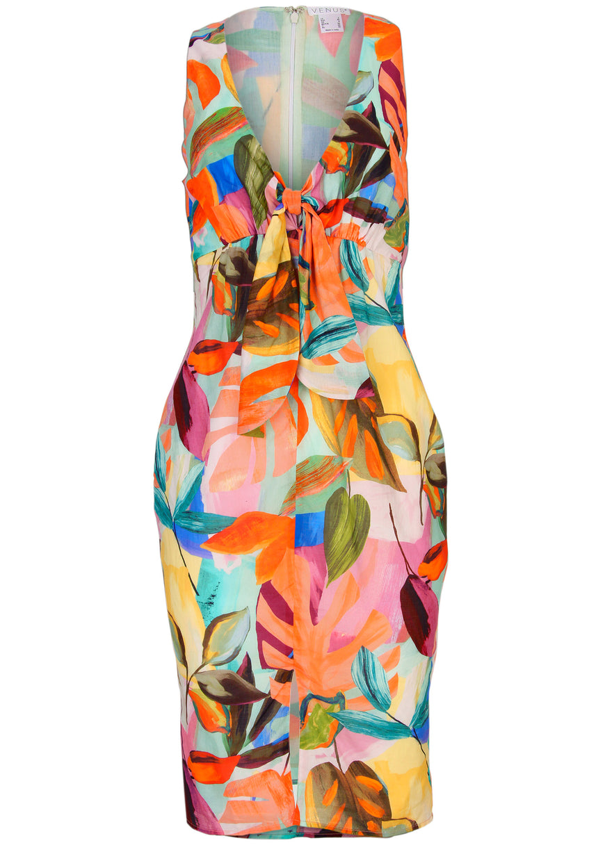 Tie Front Midi Dress - Vibrant Tropic