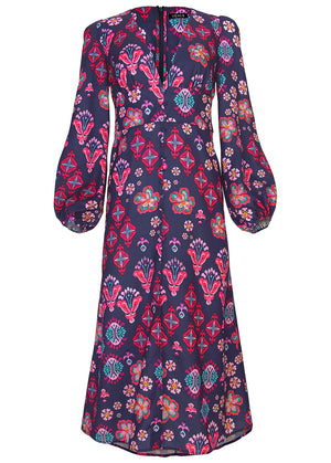 Long Sleeve Printed Dress - Modern Folk Floral - thumbnail-3