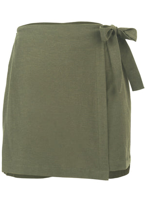 Wrap Linen Skort - Olive - thumbnail-5