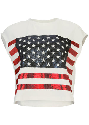 Stars and stripes sequin top - Off White - thumbnail-4