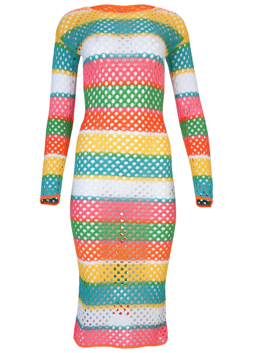 Robe longue rayée au crochet - Colorful Multi