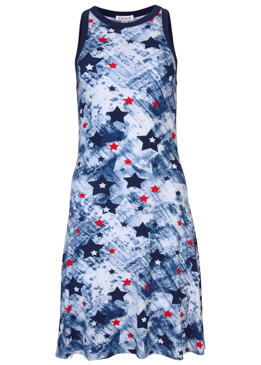 Printed Rayon Span Dress - Boardwalk Stars