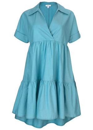 Cotton Poplin Tiered Dress - Blue - thumbnail-3