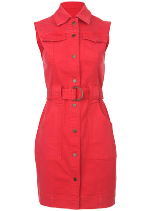 Colored Twill Utility Dress - Scarlet - thumbnail-3