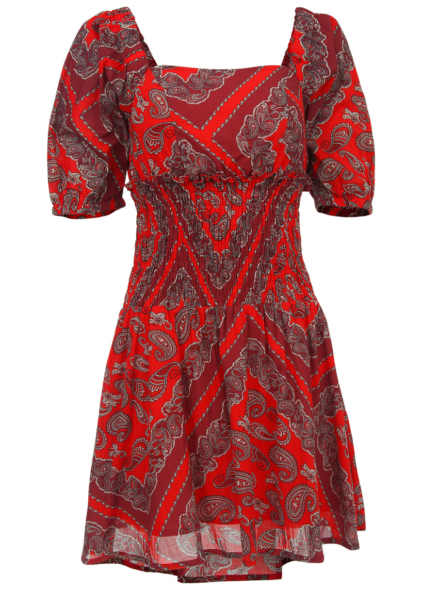 Cotton Voile Mini Dress - Bandana Red