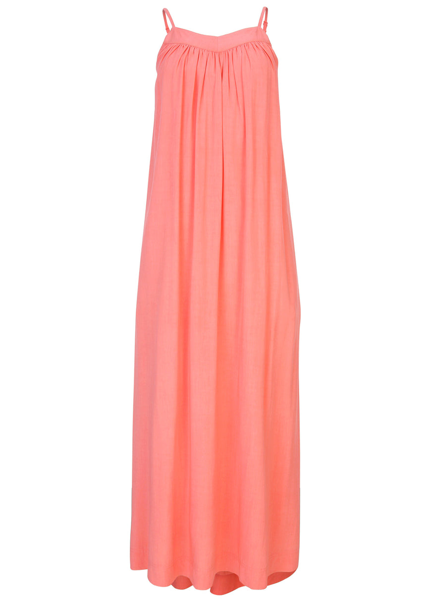 Robe longue col V - Corail