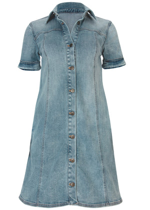 Denim Mini Dress - Light Wash - thumbnail-3