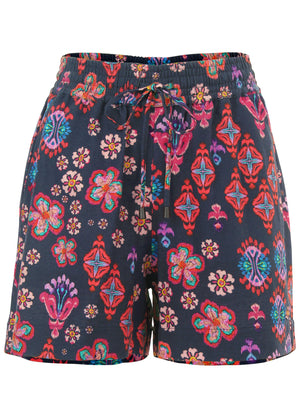 Cotton Linen Easy Shorts - Modern Folk Floral - thumbnail-5