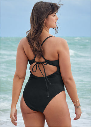 Superrib Tie Back One-Piece - Black Beauty - thumbnail-4