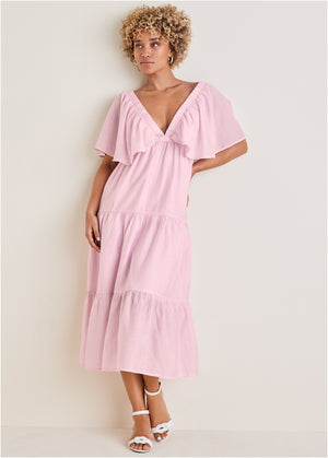 Crinkle Midi Dress - Lilac - thumbnail-1