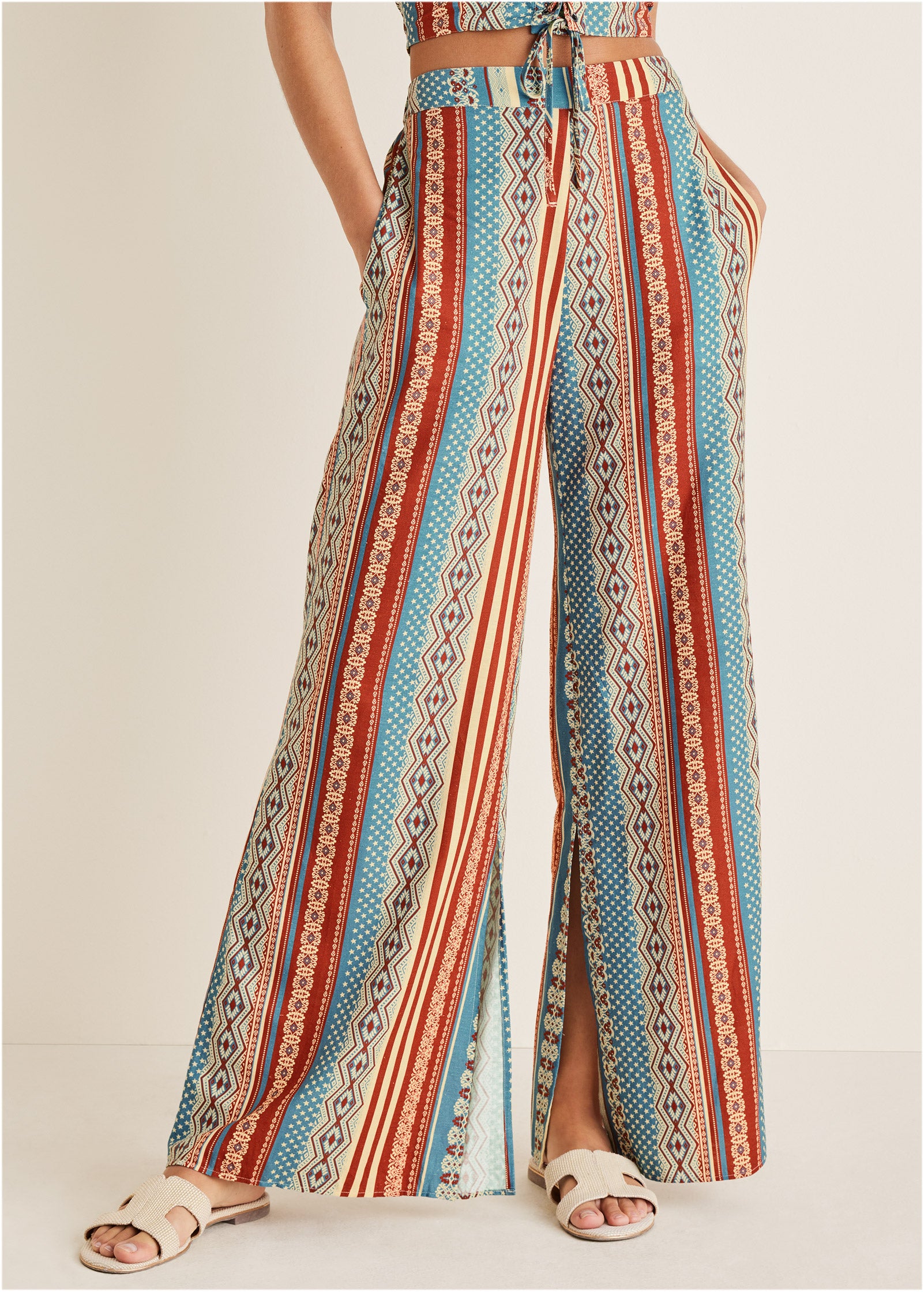 Cotton Linen Side Slit Pant - Summer Americana Stripe