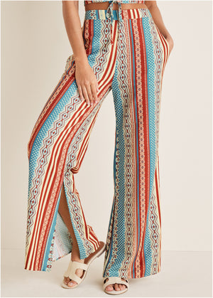 Pantalon fente latérale en lin et coton - Summer Americana Stripe - thumbnail-3