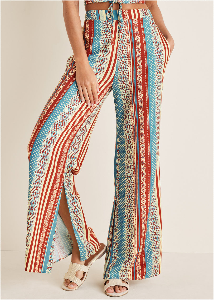 Cotton Linen Side Slit Pant - Summer Americana Stripe