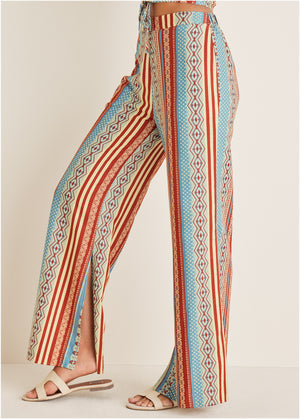 Pantalon fente latérale en lin et coton - Summer Americana Stripe - thumbnail-2