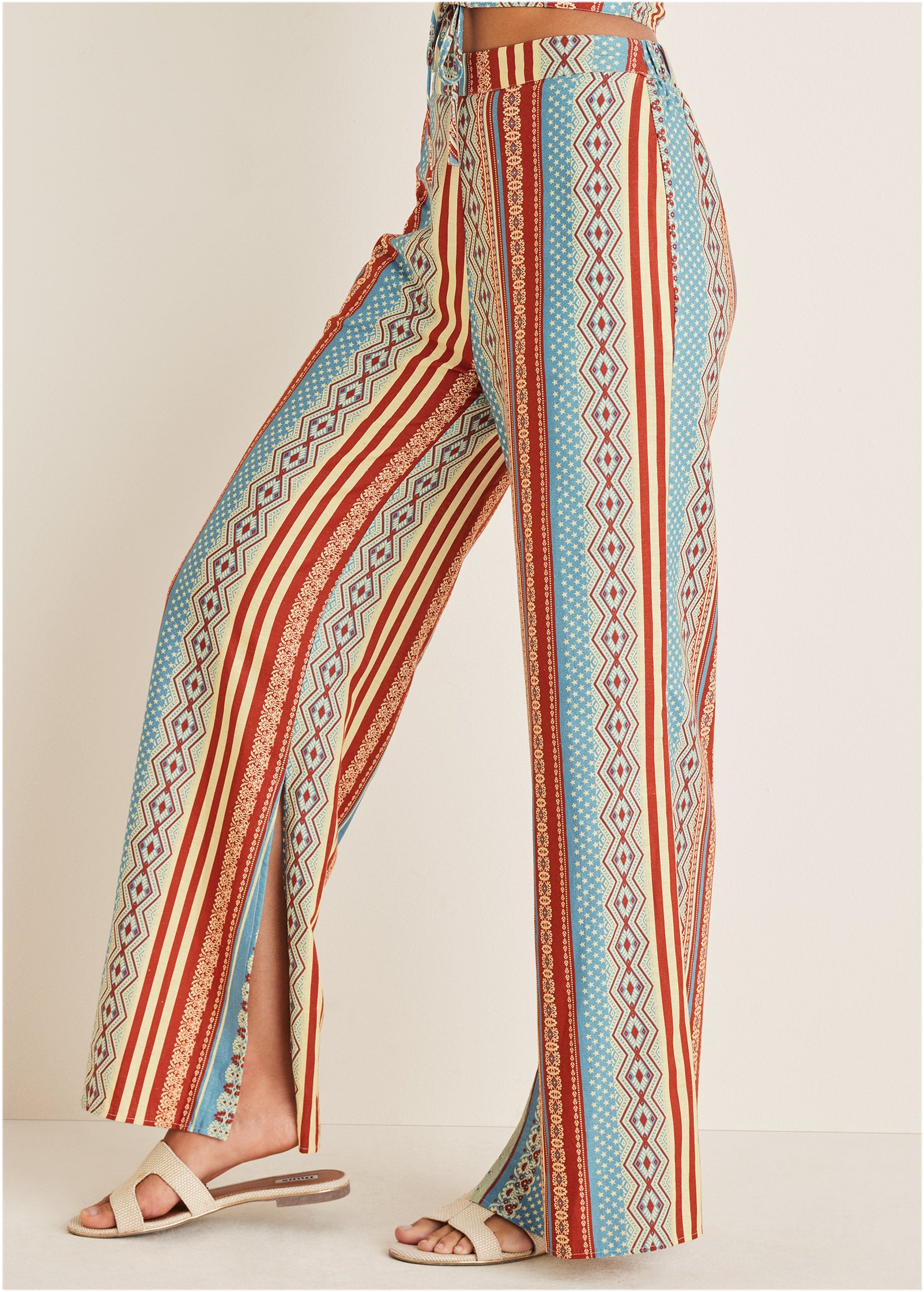 Cotton Linen Side Slit Pant - Summer Americana Stripe