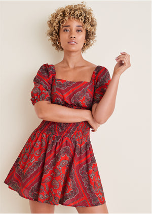 Cotton Voile Mini Dress - Bandana Red - thumbnail-5