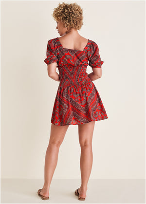 Cotton Voile Mini Dress - Bandana Red - thumbnail-2