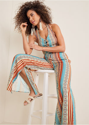 Pantalon fente latérale en lin et coton - Summer Americana Stripe - thumbnail-8