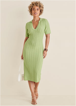 Pointelle sweater dress - Mint - thumbnail-1