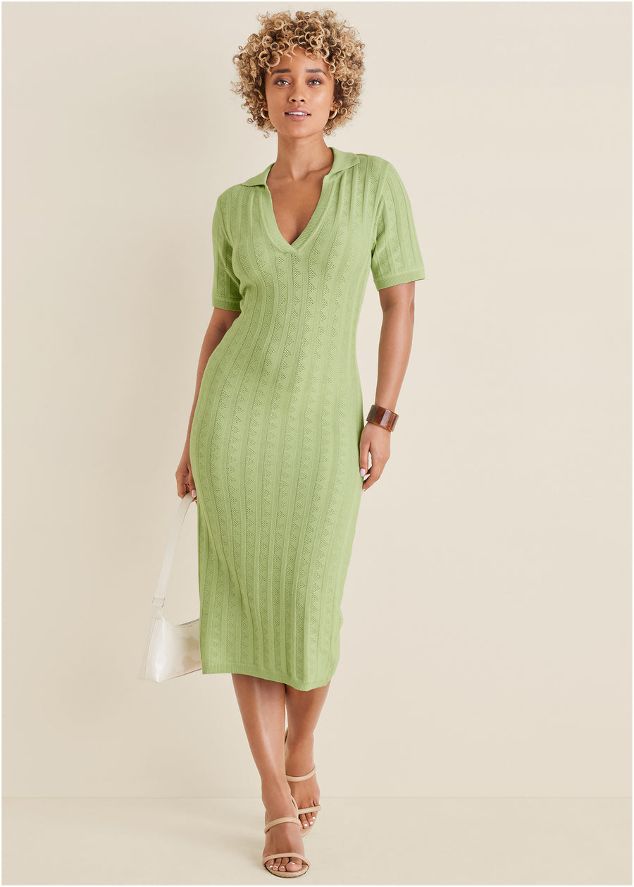 Pointelle Sweater Dress - Mint