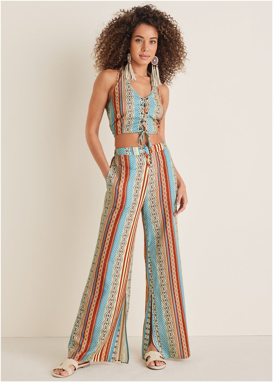 Pantalon fente latérale en lin et coton - Summer Americana Stripe