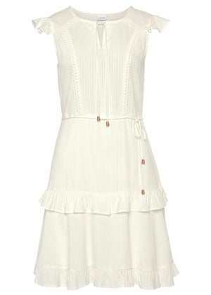 Eyelet Ruffle Tank Dress - White - thumbnail-2