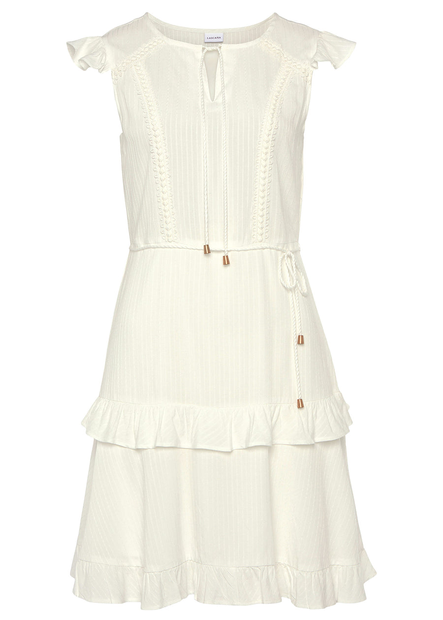 Eyelet Ruffle Tank Dress - White