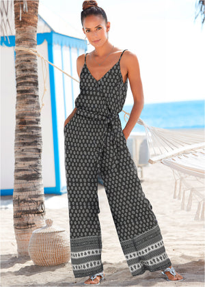 Wrap Front Jumpsuit - Black & White - thumbnail-1