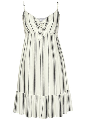 Tie-front striped dress - Black & White - thumbnail-2