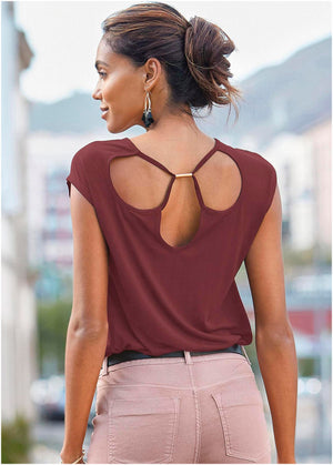 Cut-Out Back Detail Top - Burgundy - thumbnail-1