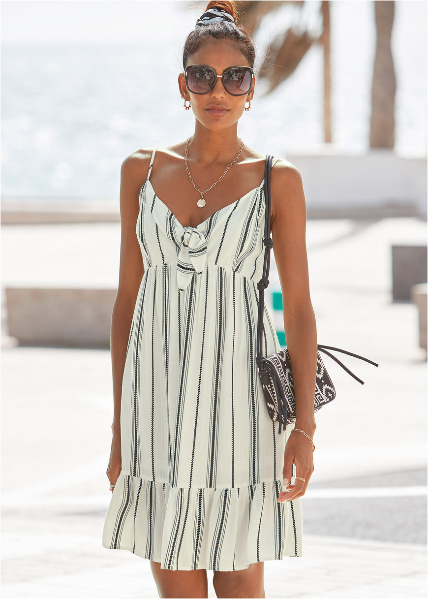 Tie-front striped dress - Black & White