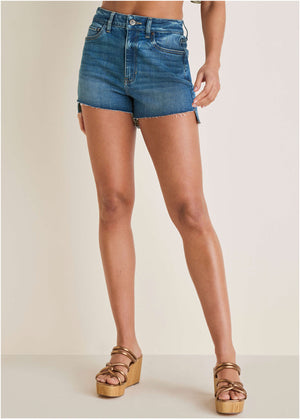 Kate Step Hem Denim Shorts  - Medium Wash - thumbnail-2