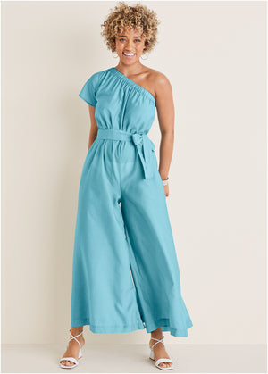 One shoulder jumpsuit - Blue - thumbnail-5