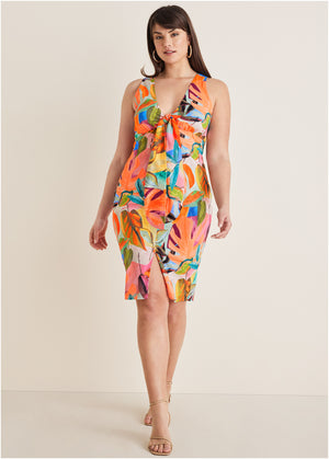 Tie front midi dress - Vibrant Tropic - thumbnail-4