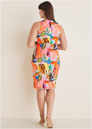 Tie Front Midi Dress - Vibrant Tropic - thumbnail-5