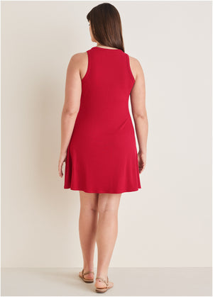 Ribbed fit and flare dress - Red - thumbnail-7