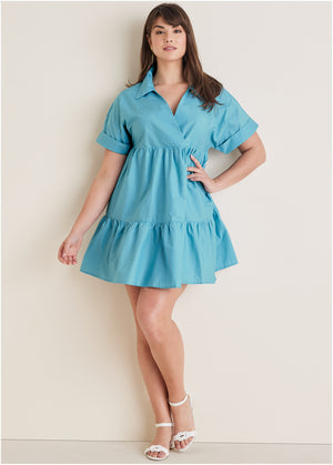 Cotton Poplin Tiered Dress - Blue - thumbnail-7