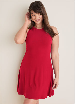 Ribbed fit and flare dress - Red - thumbnail-6