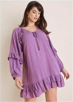 Ruffle Mini Dress - Purple - thumbnail-4