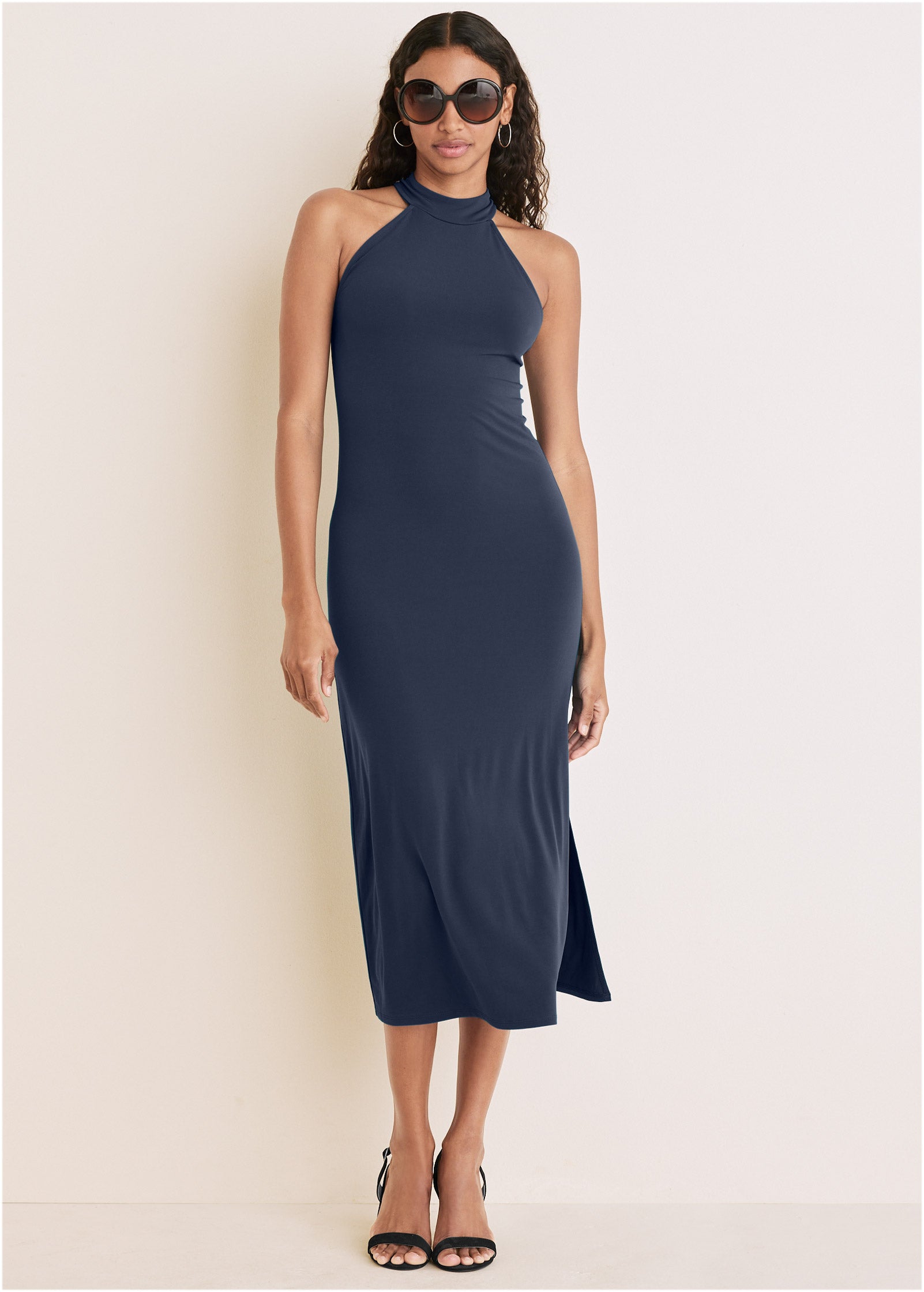 High Neck Midi Dress - Navy