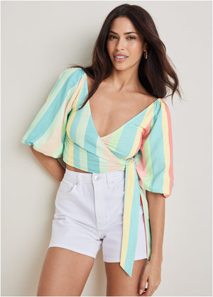 Linen wrap top - Boardwalk Stripe - thumbnail-1